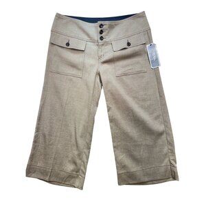 Billy Blues Womens Button Pocket Capri Pants Size 12 Camel Casual Business NWT